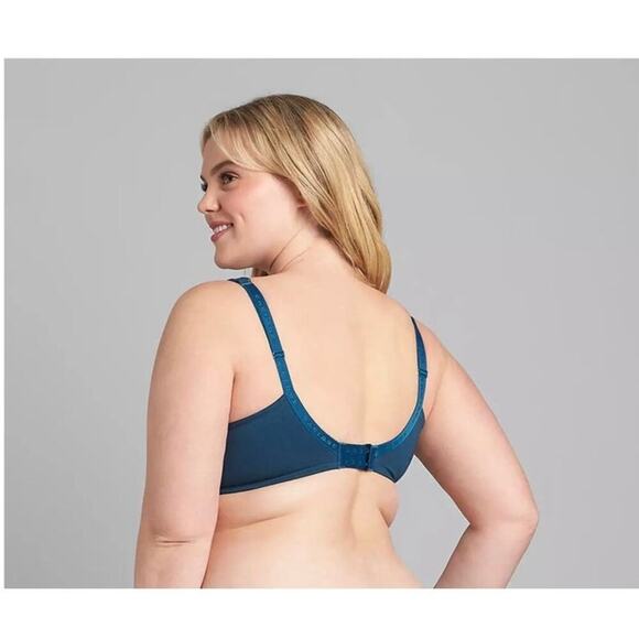 Cacique Cotton Lightly Lined Full Coverage Bra With Lace in Poseidon - Picture 2 of 6